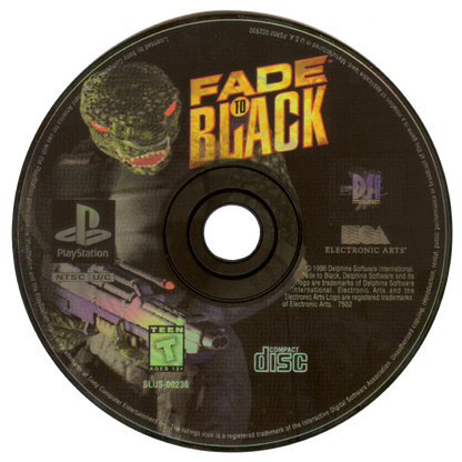 Fade to Black PlayStation PS1 for action adventure video game fans featuring third person sci fi gameplay futuristic exploration intense combat puzzle solving space environments cinematic storytelling platforming challenges and immersive cyberpunk adventure collectible gaming appeal game disc