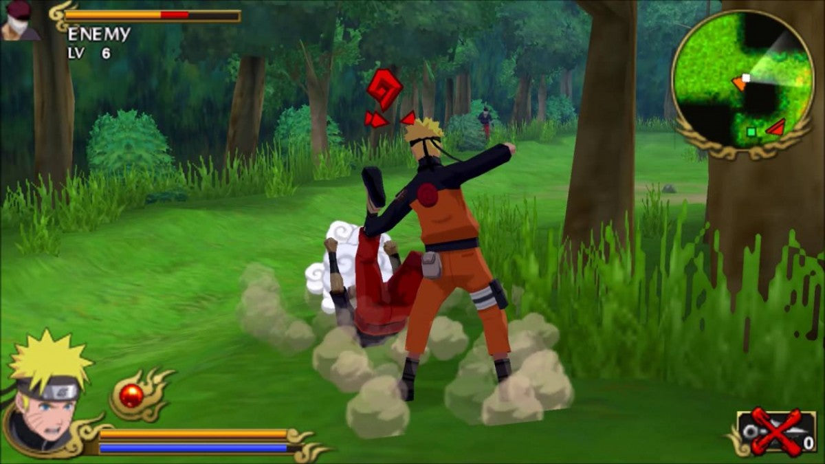 Naruto Shippuden Legends Akatsuki Rising PlayStation Portable PSP fighting action game featuring the Akatsuki organization villain roster story mode ultimate jutsu battles and ad-hoc multiplayer versus combat from the Naruto anime series gameplay screenshot