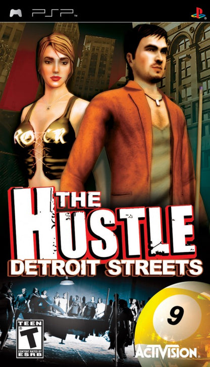 The Hustle Detroit Streets PlayStation Portable PSP cover art for retro video game enthusiasts featuring street racing and urban crime gameplay open city driving missions underground racing culture vehicle customization systems story driven street competition and portable handheld arcade style gaming experience and collectible gaming appeal