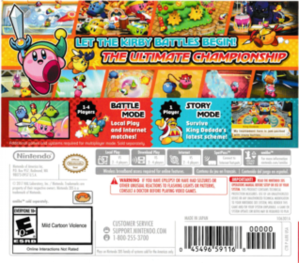 Kirby Battle Royale Nintendo 3DS 3DS for video game enthusiasts featuring multiplayer arena combat fast paced Kirby action multiple game modes copy abilities colorful stages competitive battles and collectible gaming appeal back cover art 