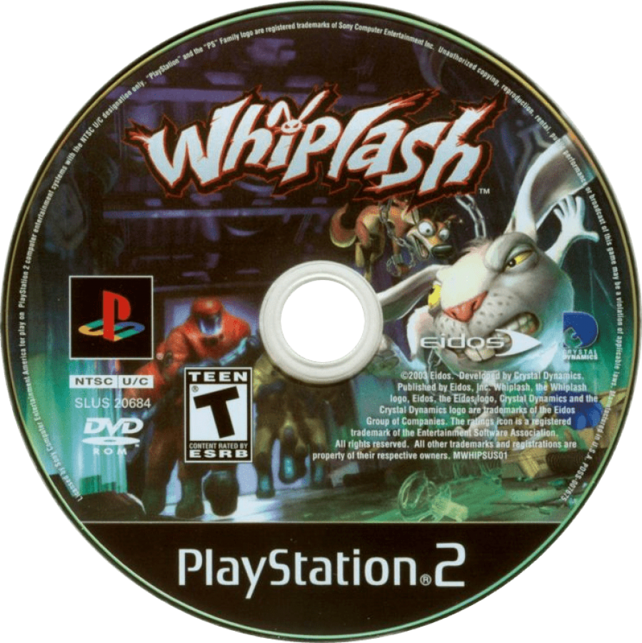 Whiplash – PlayStation 2 (PS2) video game disc, action platformer.