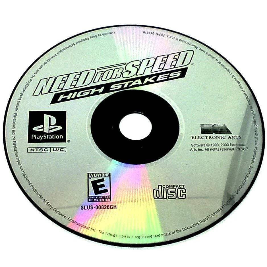Need for Speed High Stakes PlayStation 1 PS1 for retro video game enthusiasts featuring arcade racing gameplay exotic licensed sports cars high speed street and circuit racing vehicle damage system competitive multiplayer modes and collectible gaming appeal disc