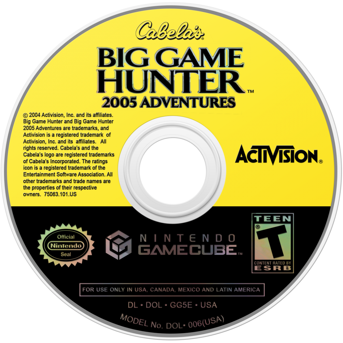 Cabela’s Big Game Hunter 2005 Adventures GameCube game featuring realistic hunting simulation gameplay and outdoor adventure action disc