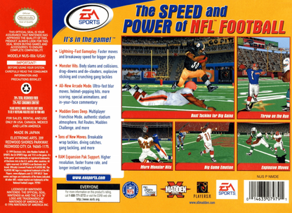 Madden NFL 2000 back cover art for Nintendo 64 N64 video game