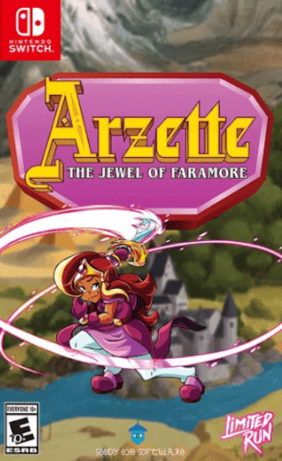 Arzette The Jewel of Faramore Nintendo Switch for action adventure video game fans featuring hand drawn animated visuals side scrolling platforming fantasy exploration puzzle solving memorable characters retro inspired gameplay magical kingdoms charming storytelling collectible gaming appeal front cover art