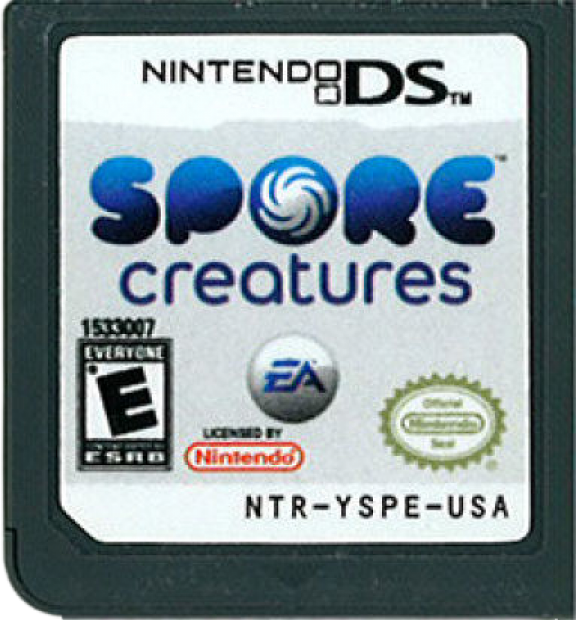 Spore Creatures Nintendo DS video game featuring creature creation gameplay evolutionary adventure touch screen controls mini games and family friendly EA handheld simulation title cartridge