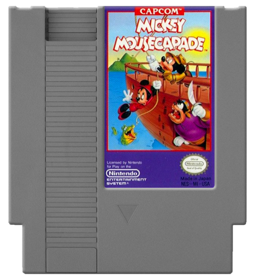 Mickey Mousecapade retro NES video game Mickey Mousecapade Disney action adventure platform gameplay cartoon characters cooperative gameplay classic console title Nintendo Entertainment System release cartridge