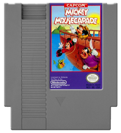 Mickey Mousecapade retro NES video game Mickey Mousecapade Disney action adventure platform gameplay cartoon characters cooperative gameplay classic console title Nintendo Entertainment System release cartridge