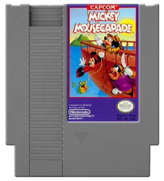 Mickey Mousecapade retro NES video game Mickey Mousecapade Disney action adventure platform gameplay cartoon characters cooperative gameplay classic console title Nintendo Entertainment System release cartridge