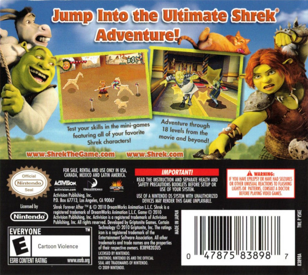 Shrek: Forever After back cover art for Nintendo DS (DS) video game