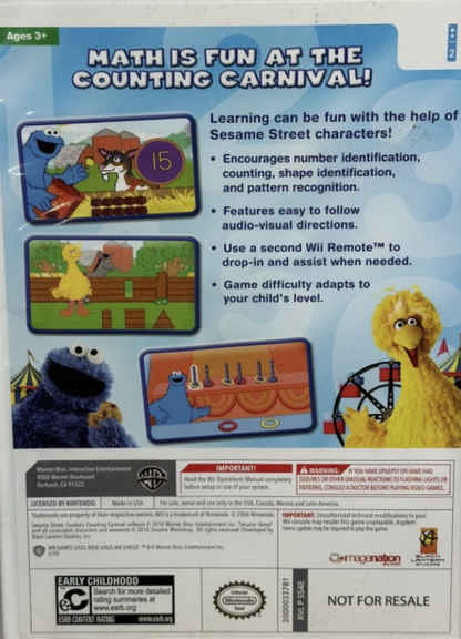 Sesame Street: Cookie's Counting Carnival – Nintendo Wii (Wii) children’s educational counting adventure video game back of case