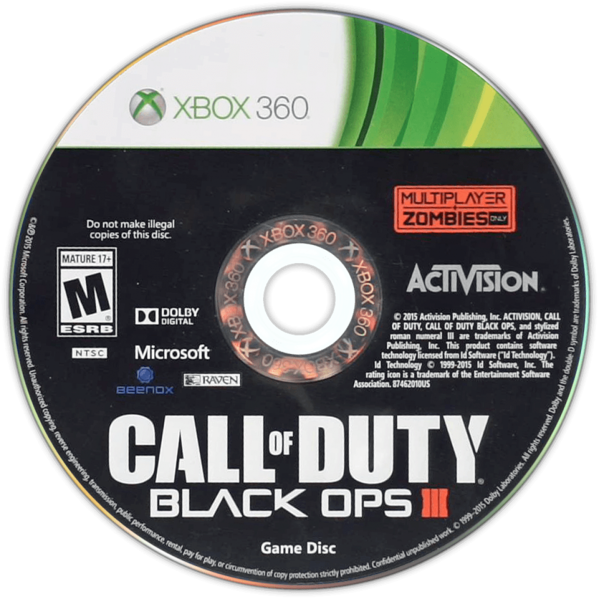 Call of Duty: Black Ops III disc for Xbox 360 (X360) first-person shooter video game