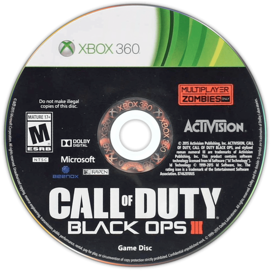 Call of Duty: Black Ops III disc for Xbox 360 (X360) first-person shooter video game