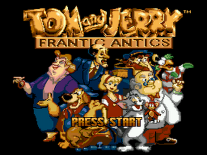 Tom and Jerry: Frantic Antics title screen for Sega Genesis (GEN) video game