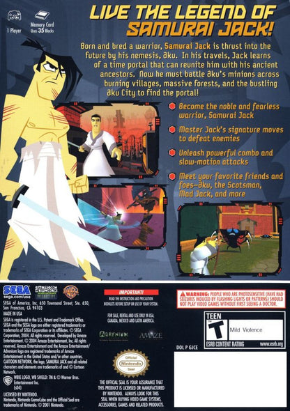 Samurai Jack The Shadow of Aku for GameCube featuring action adventure gameplay based on the animated series back cover art