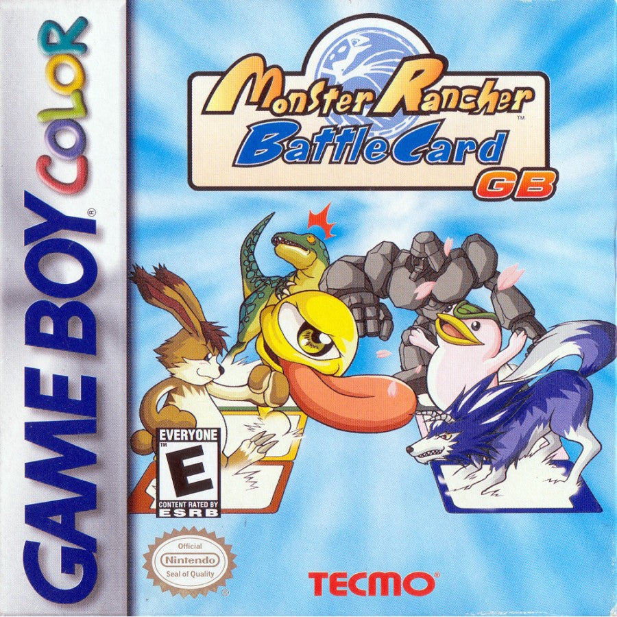 Monster Rancher Battle Card Game Boy Color GBC video game featuring monster collecting card battle gameplay strategic deck building creature cards turn based battles monster training collectible card combinations tactical combat rival duels fantasy creatures and classic Nintendo handheld gaming retro video game collection collectible gaming appeal front cover art