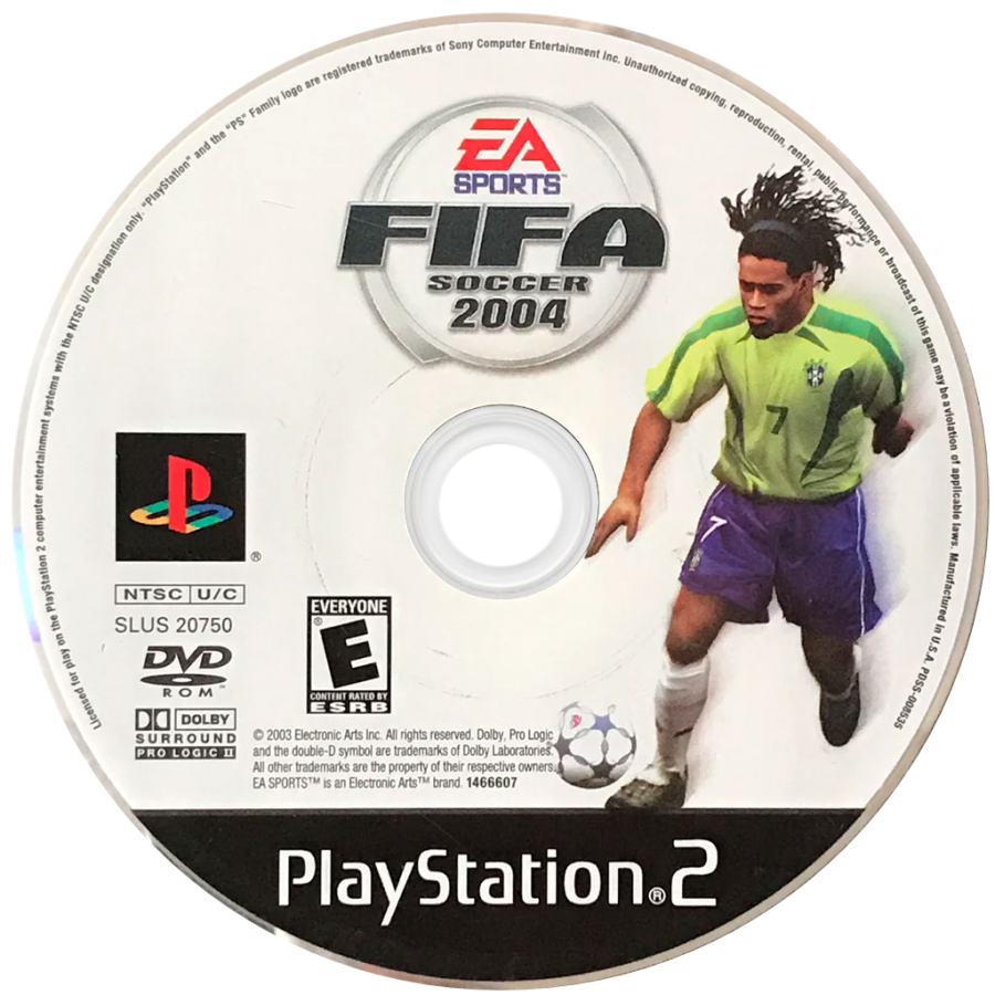 FIFA 2004 disc for PlayStation 2 (PS2) international soccer sports simulation video game