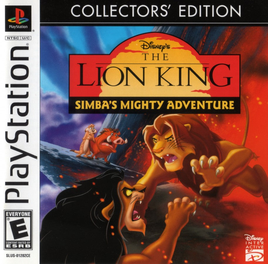 The Lion King Simba's Mighty Adventure Collector’s Edition game for the PlayStation featuring action adventure gameplay with platforming elements as players control Simba through levels based on The Lion King and The Lion King II with puzzle solving combat and story driven progression cover