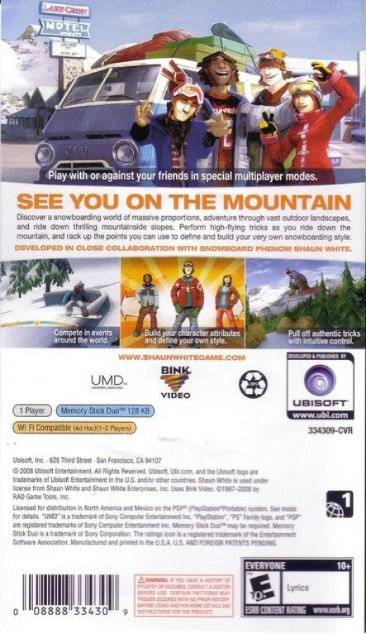 Shaun White Snowboarding back of case for PlayStation Portable (PSP) snowboarding sports game