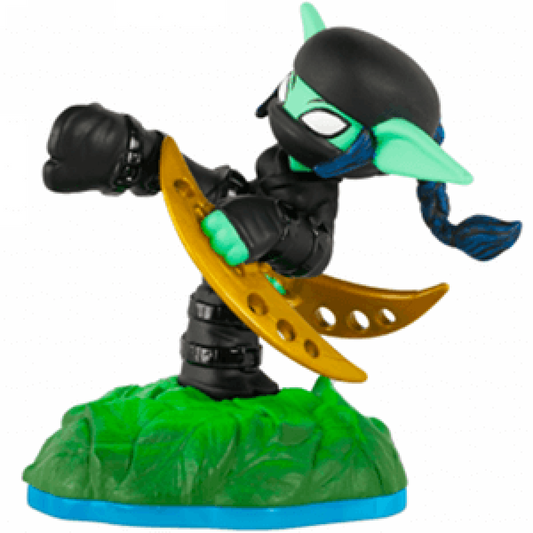 Ninja Stealth Elf Series 3 Skylanders Swap Force figure, agile elf ninja with green outfit and mask, dual blades in combat stance, swift stealth character with detailed collectible toy on portal base from Skylanders Swap Force series