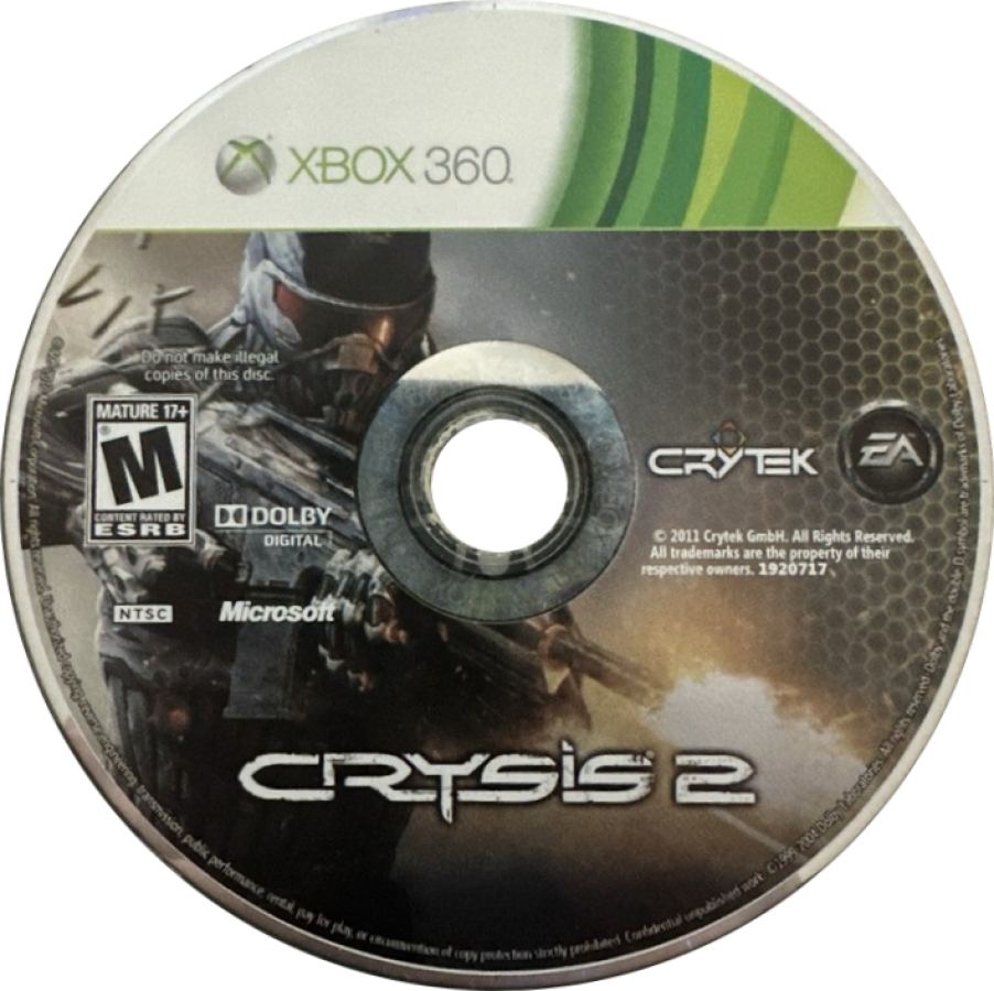 Crysis 2 disc for Xbox 360 (X360) first-person shooter video game