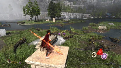 Forspoken [Steelbook] for PlayStation 5 (PS5) at Gamers INC, featuring a fast-paced open-world RPG where you use fluid magical parkour and elemental combat as Frey Holland to save the land of Athia from a corrupted Taint in this limited edition case edition gameplay screenshot