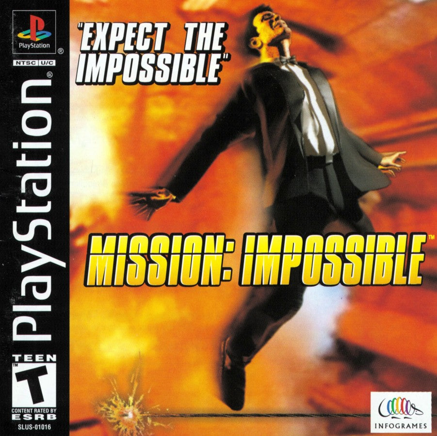 Mission: Impossible PlayStation 1 PS1 for action adventure stealth retro video game fans featuring espionage missions covert operations stealth gameplay gadget based puzzles secret agent action cinematic thrills collectible gaming appeal front cover art