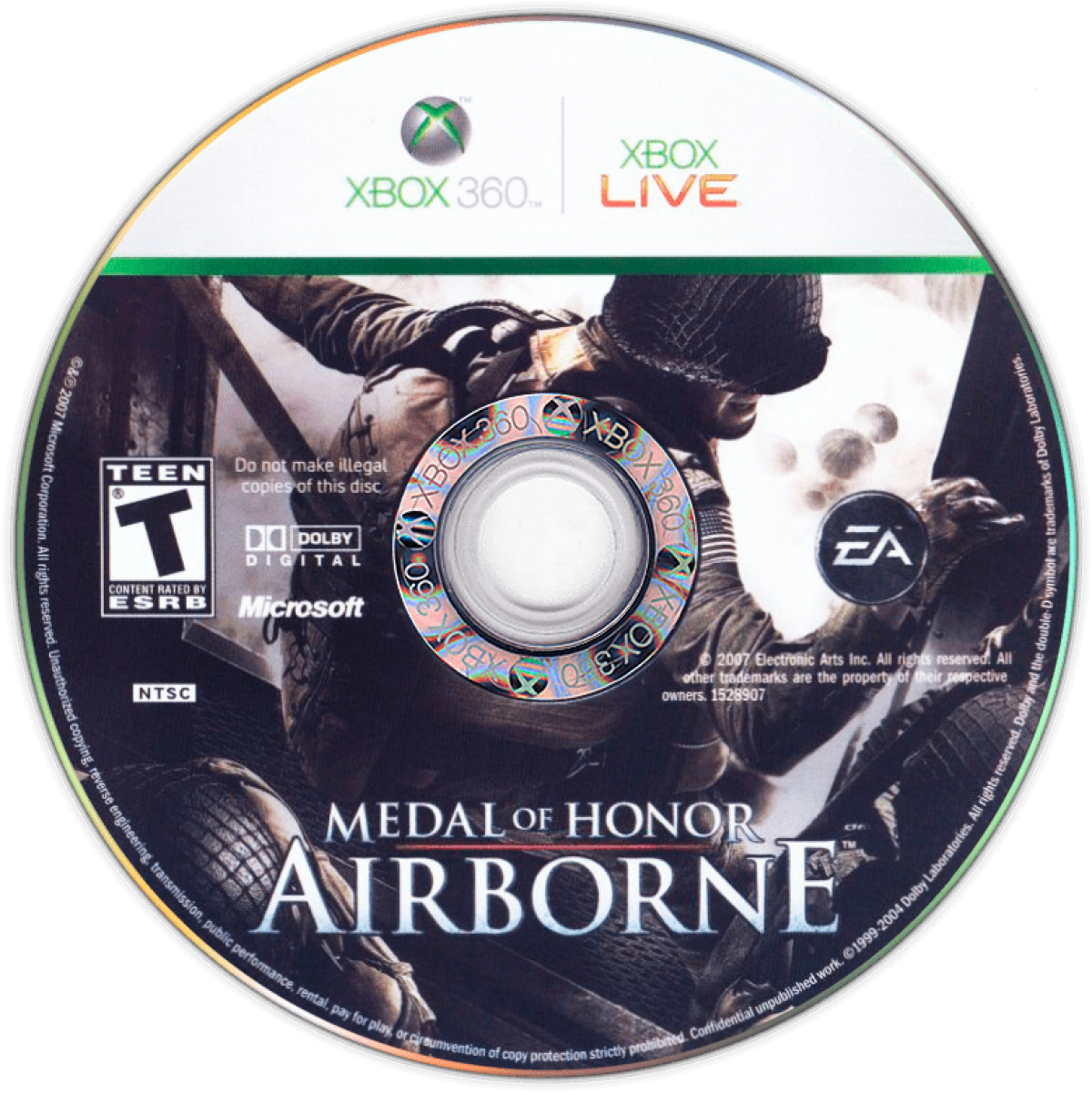 Medal of Honor Airborne Xbox 360 video game, first-person shooter, World War II military action, airborne combat missions, console title disc