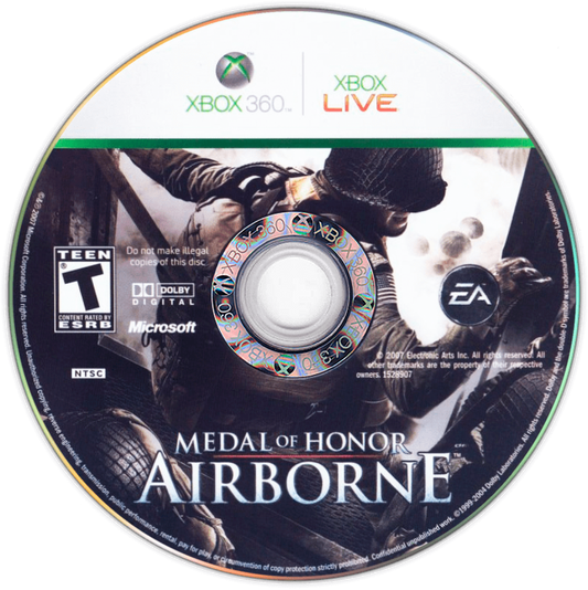 Medal of Honor Airborne Xbox 360 video game, first-person shooter, World War II military action, airborne combat missions, console title disc