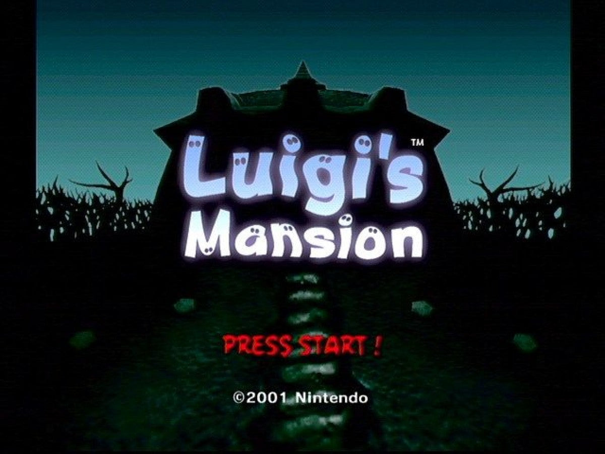 Luigi's Mansion start screen for GameCube (GC) action-adventure horror video game