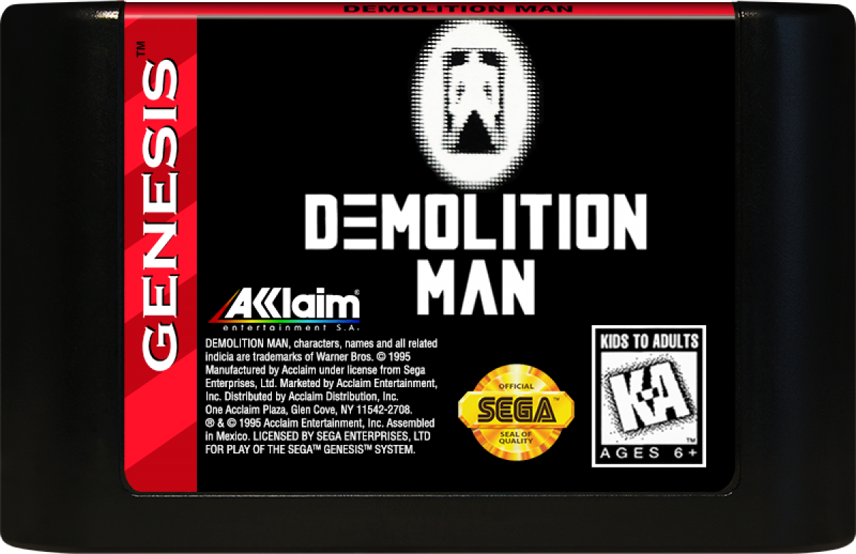 Demolition Man Sega Genesis GEN for retro video game enthusiasts featuring action shooter gameplay movie inspired adventure futuristic combat side scrolling missions explosive weapons intense enemy encounters and collectible gaming appeal cartridge