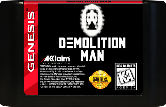 Demolition Man Sega Genesis GEN for retro video game enthusiasts featuring action shooter gameplay movie inspired adventure futuristic combat side scrolling missions explosive weapons intense enemy encounters and collectible gaming appeal cartridge