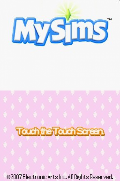 MySims start screen for Nintendo DS (DS) life simulation video game
