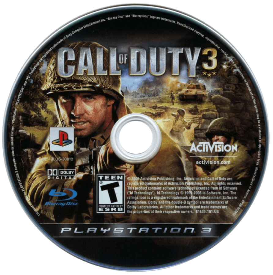 Call of Duty 3 disc for PlayStation 3 (PS3) video game