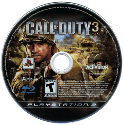 Call of Duty 3 disc for PlayStation 3 (PS3) video game