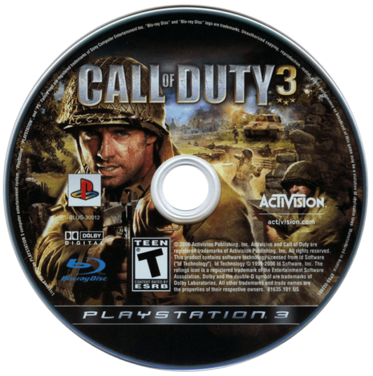 Call of Duty 3 disc for PlayStation 3 (PS3) video game