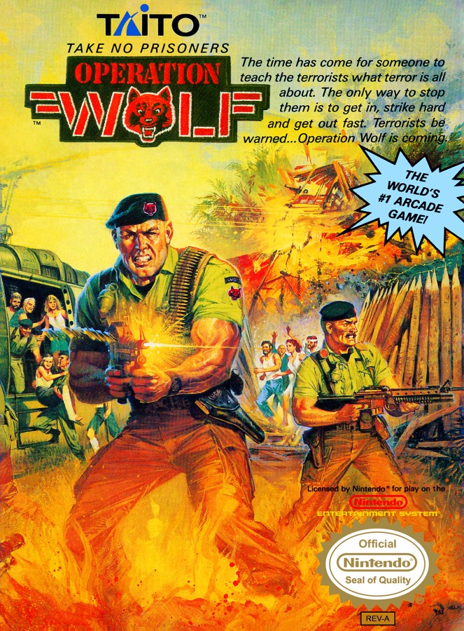 Operation Wolf Nintendo Entertainment System NES for retro video game enthusiasts featuring light gun inspired shooter gameplay military rescue missions fast paced arcade action enemy waves challenging stages intense combat and collectible gaming appeal cover art