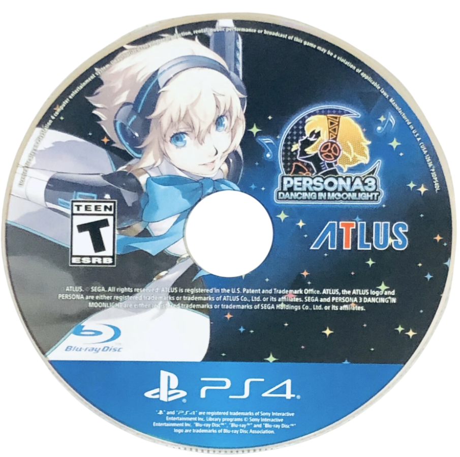 Persona 3: Dancing in Moonlight – PlayStation 4 (PS4) video game disc, rhythm music game.