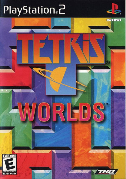 Tetris Worlds PS2 Sony PlayStation 2 puzzle game block stacking falling tetromino shapes classic arcade puzzle gameplay single player multiplayer modes high score challenge Atari Tetris franchise retro gaming PlayStation 2 software video game title cover art