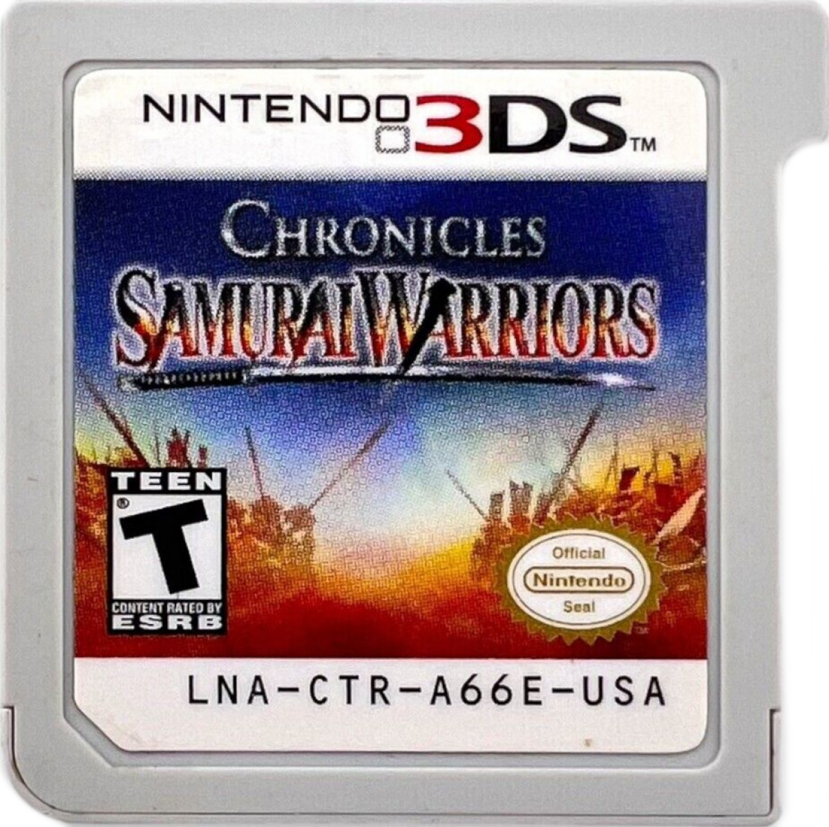 Samurai Warriors Chronicles Nintendo 3DS game featuring hack and slash action gameplay with historical samurai battles, character customization, and strategic missions in a 3D handheld environment cartridge