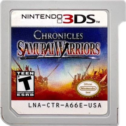Samurai Warriors Chronicles Nintendo 3DS game featuring hack and slash action gameplay with historical samurai battles, character customization, and strategic missions in a 3D handheld environment cartridge