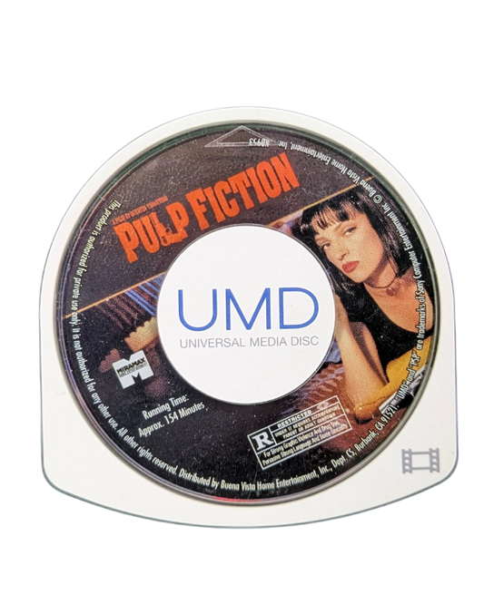 Pulp Fiction PSP movie for PlayStation Portable featuring iconic crime film storytelling, cult classic scenes, and portable UMD movie format disc cartridge
