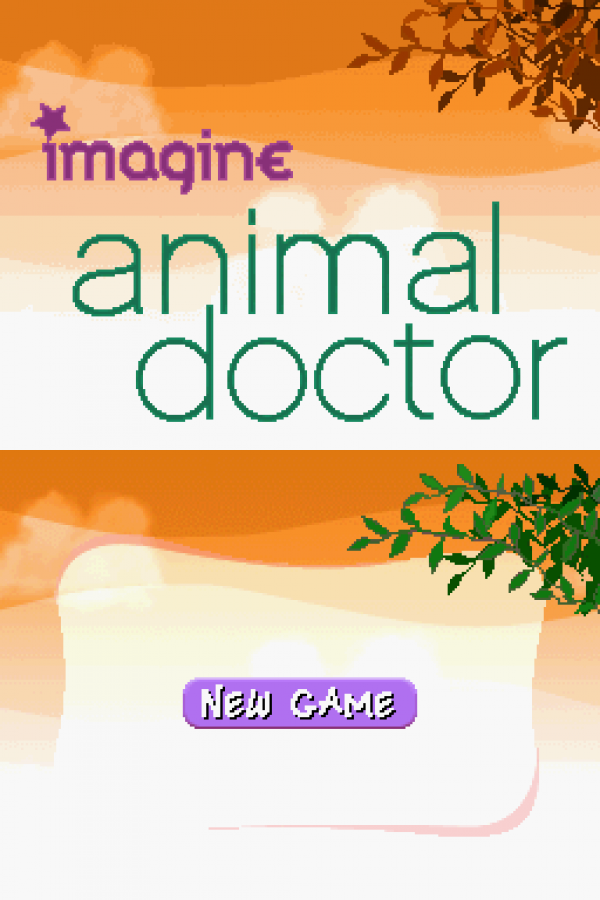 Imagine: Animal Doctor start screen for Nintendo DS (DS) pet care simulation video game