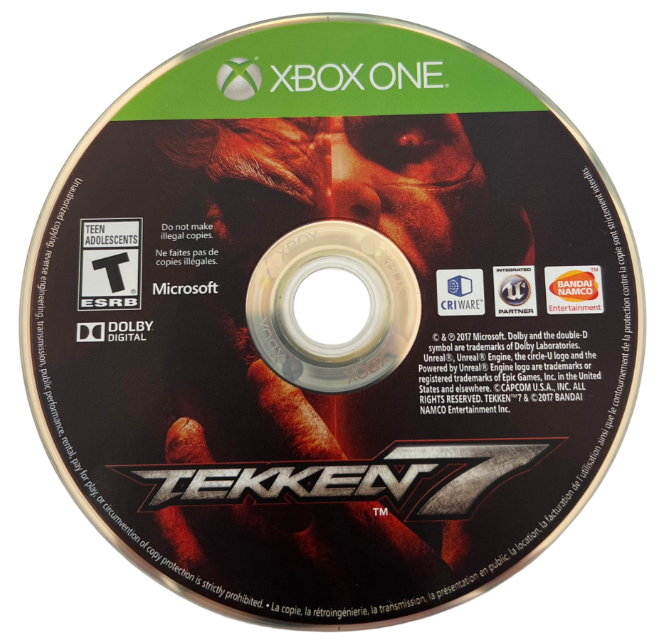Tekken 7 for Xbox One, disc for a fighting game with arcade-style combat, versus battles, and competitive action gameplay