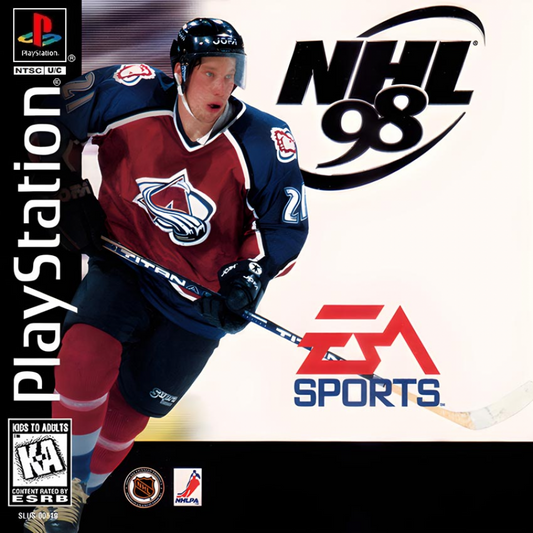 NHL 98 PlayStation 1 PS1 video game, ice hockey sports simulation, classic NHL teams and players, arcade-style gameplay front cover