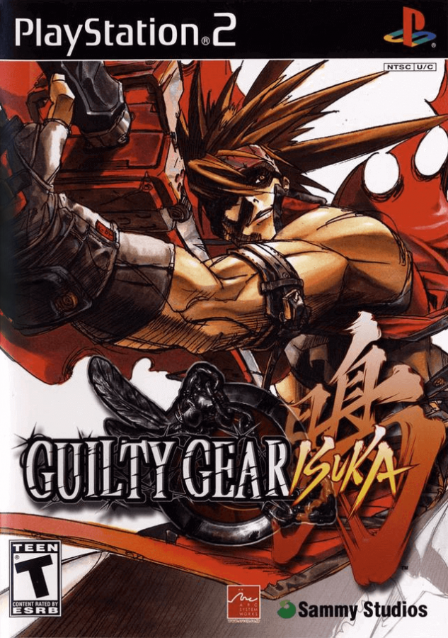Guilty Gear Isuka PlayStation 2 PS2 for retro video game enthusiasts featuring 2D anime fighting gameplay fast paced combo based combat multiple character battles tag style mechanics unique lane switching system arcade style competitive matches and collectible gaming appeal cover art