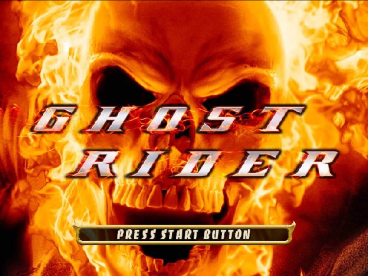 Ghost Rider title screen for PlayStation 2 (PS2) action hack-and-slash video game based on the Marvel comic and film