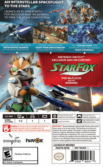 Starlink Battle for Atlas back of box for Nintendo Switch NS video game