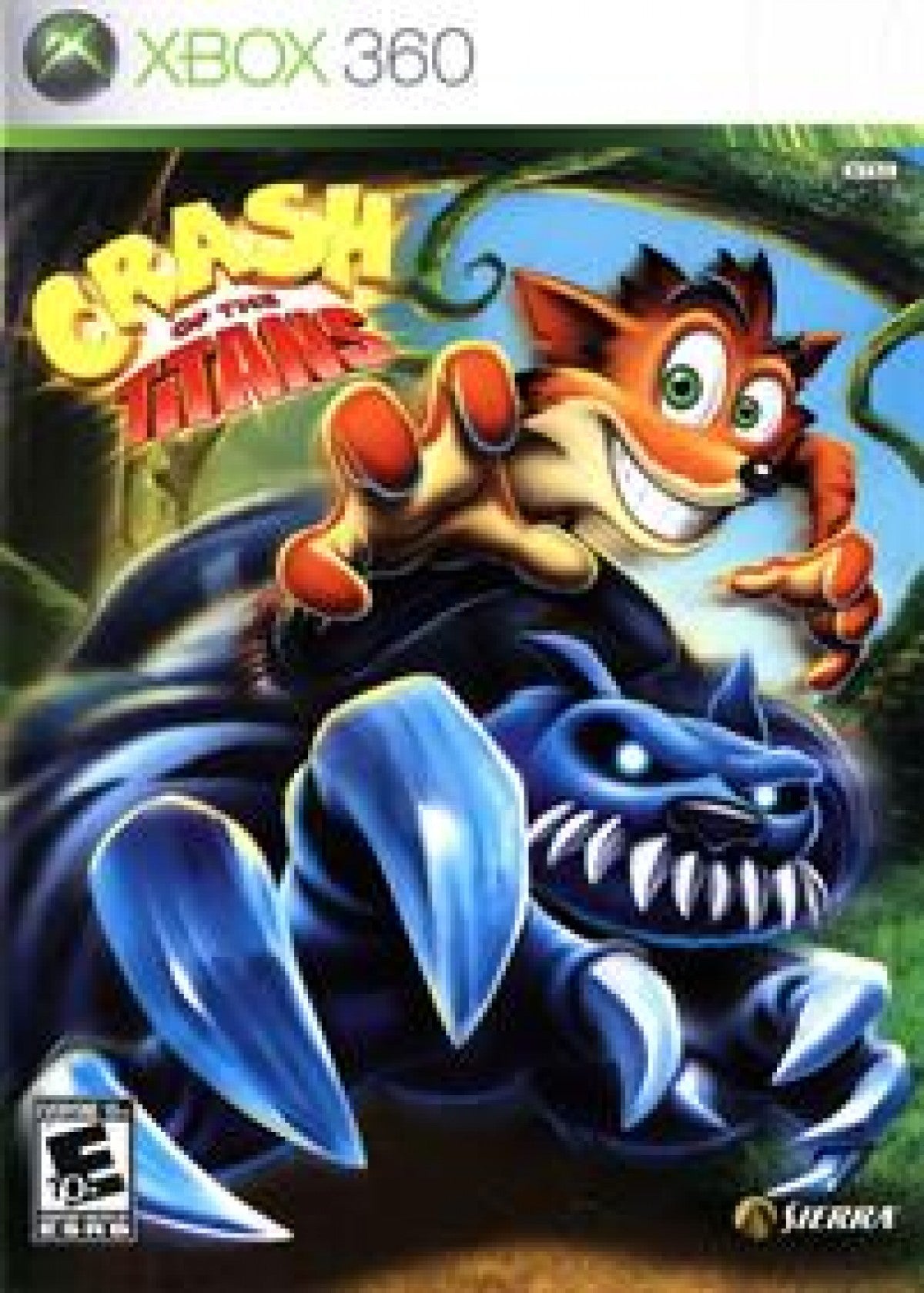 Crash of the Titans Xbox 360 X360 for action platforming video game fans featuring Crash Bandicoot combat mutant enemies jungle environments enemy hijacking abilities platforming challenges colorful levels boss battles and fast paced cartoon adventure gameplay collectible gaming appeal front