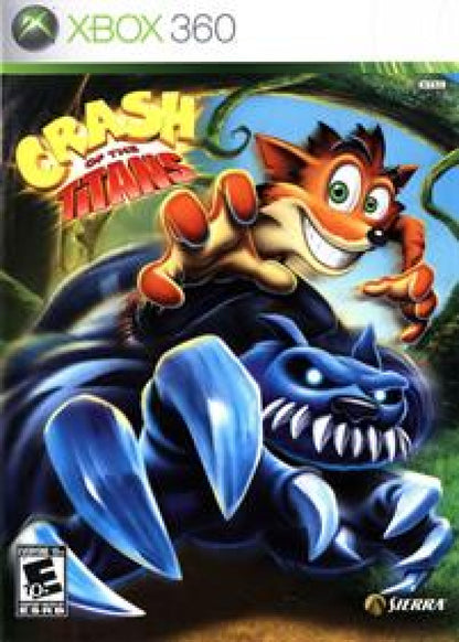 Crash of the Titans Xbox 360 X360 for action platforming video game fans featuring Crash Bandicoot combat mutant enemies jungle environments enemy hijacking abilities platforming challenges colorful levels boss battles and fast paced cartoon adventure gameplay collectible gaming appeal front
